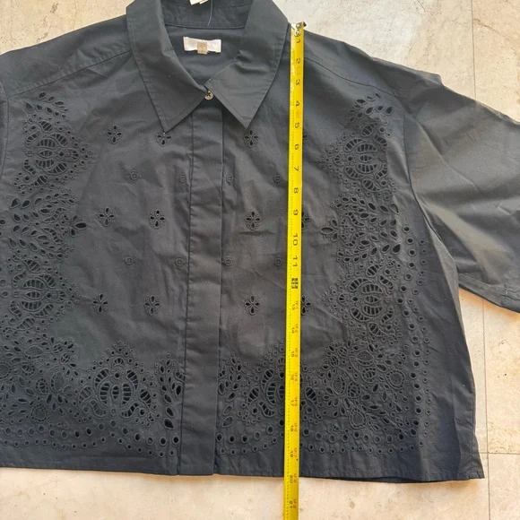 A.L.C Jade Black Cotton Eyelet Embroidered Short Sleeves Blouse Top size L - Picture 11 of 14